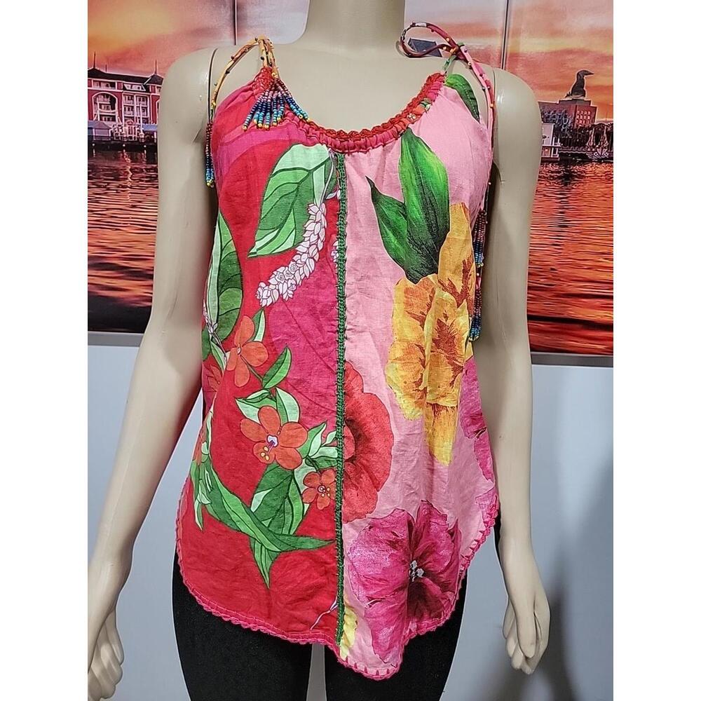 Farm Rio mixed garden tank top Size M Multicolor Linen Blend NEW #3 - Picture 4 of 15